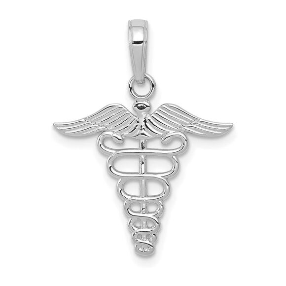 10k White Gold Caduceus Pendant